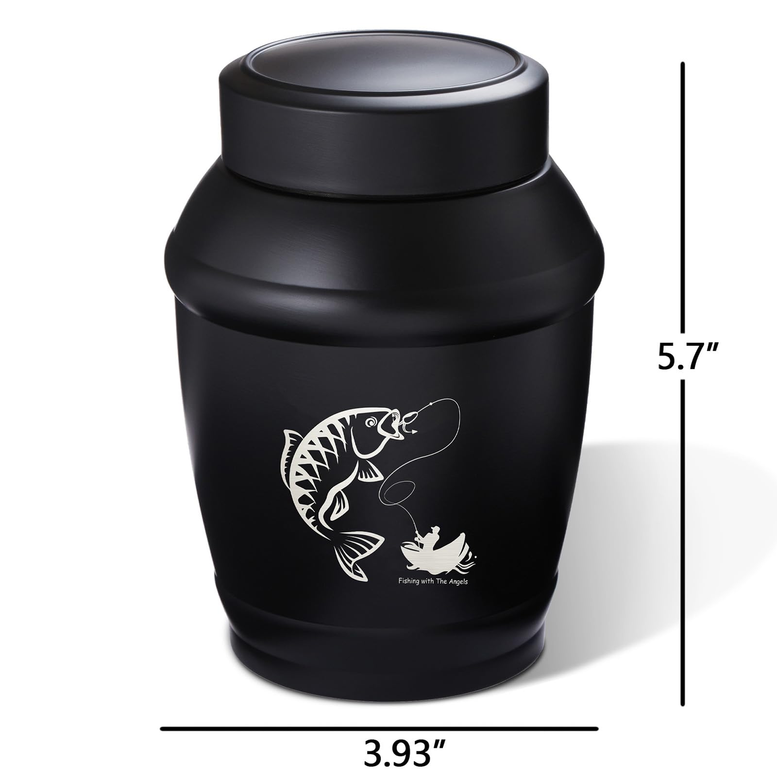 LINES ARTE Medium Go Fishing Urn, 5.7 Inch Black Medium Urns for Human Ashes Adult Male/Dad/Men/Father
