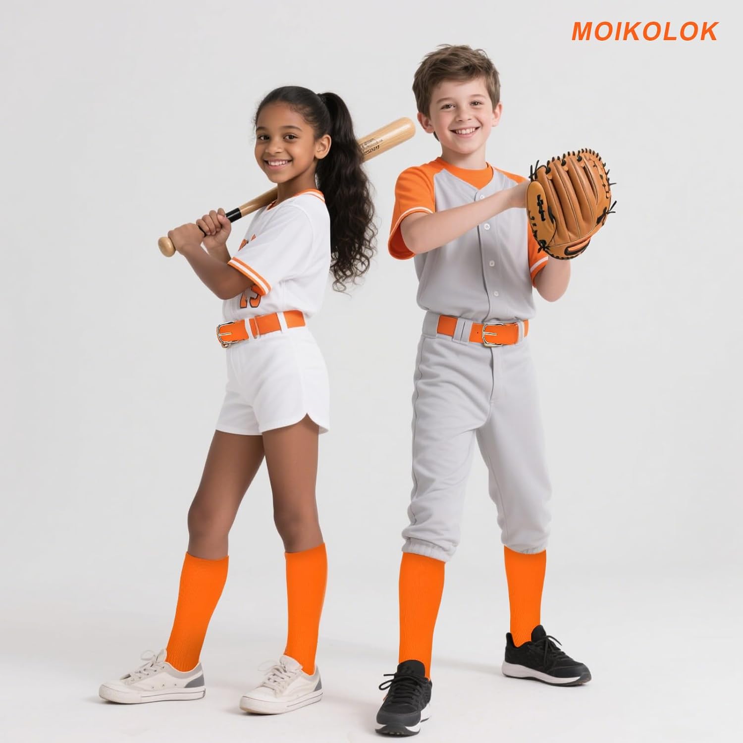 Orange Baseball Socks and Belt Combo Set Softball Socks and Elastic Waist Belt for Youth Boys Girls - Image 2