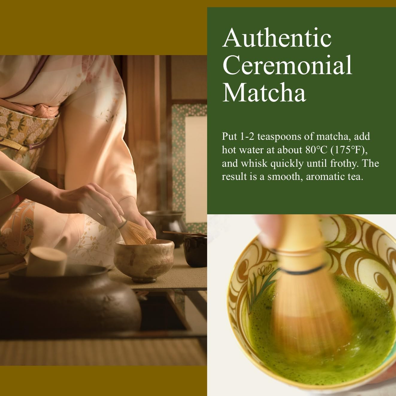 JEAU CHAU Premium Uji Matcha Powder from Kyoto, Japan (3.5oz/100g. 50 servings per bag) Vivid Green Ceremonial Quality Taste, for Lattes & Baking - Image 6