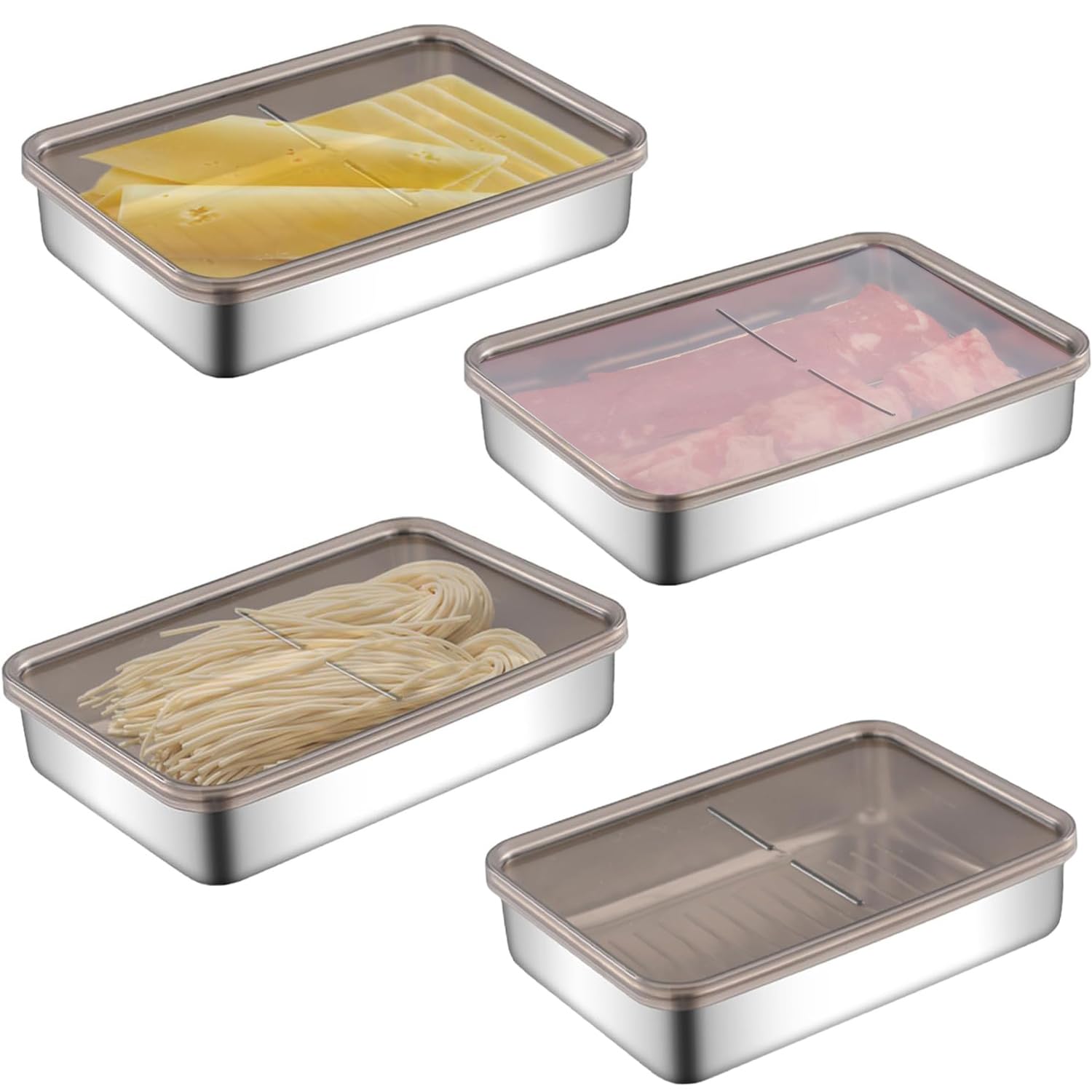 Kongming 4 Stück Edelstahl Aufschnittboxen für Kühlschrank Wurst Aufbewahrung Vorratsdosen mit Deckel Luftdicht Aufschnittbox zur Aufbewahrung von Käse Fleisch Wurst Obst Küche, Haushalt & Wohnen