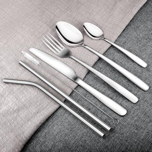 Stainless Steel Travel Cutlery Set with Case Camping Flatware