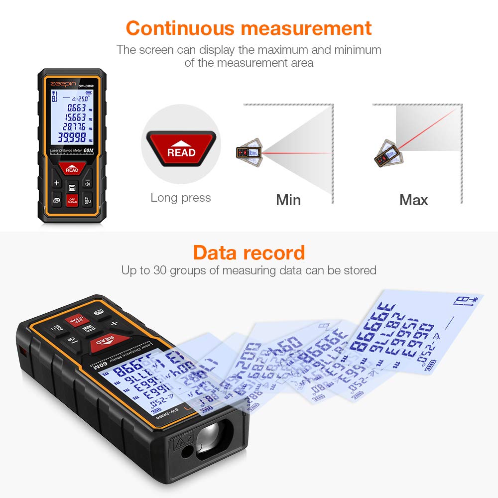 SW-DM60 Medidor de distancia láser digital de mano para interiores/exteriores 60M(S 60M)