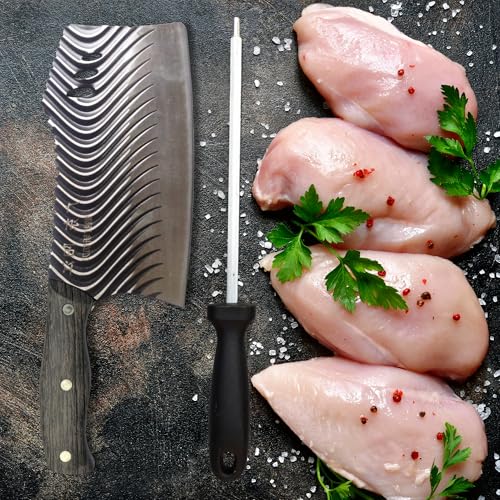 Image of Machado Forging Serbian Chef Knife Set - 12 inch Full Tang High Carbon Clad Steel Butcher Cleaver with Knife Sharpener - Perfect for Vegetables, Fish, Meat - Ideal for Kitchen, Hotel, Restaurant