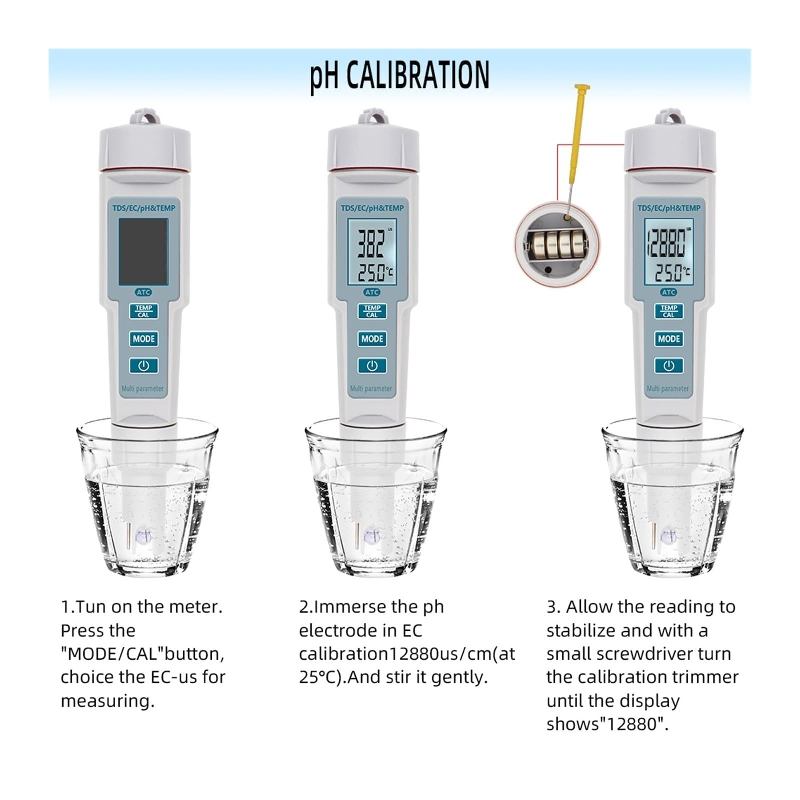Kit per l'analisi dell'Acqua, Misuratore di PH/EC/TDS e Temperatura 4 in 1 PH Impermeabile Monitor qualità Acqua a LED Tester for Piscine Acqua Potabile(0)