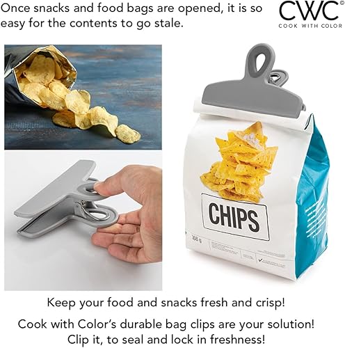 Miniatura 242 de COOK WITH COLOR Clips para bolsas – Clip de chip resistente y clips magnéticos para refrigerador para almacenamiento de alimentos con agarre Gris