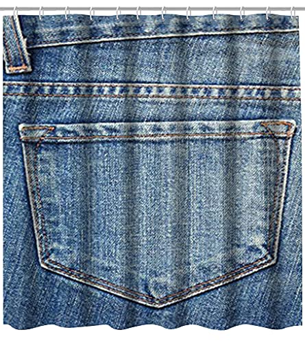 GETTOGET Denim Blue Jeans Pocket Back Western Country Indigo Closeup Bathroom Shower Curtain Sets Hooks, Waterproof Polyester Curtain Festival Gift