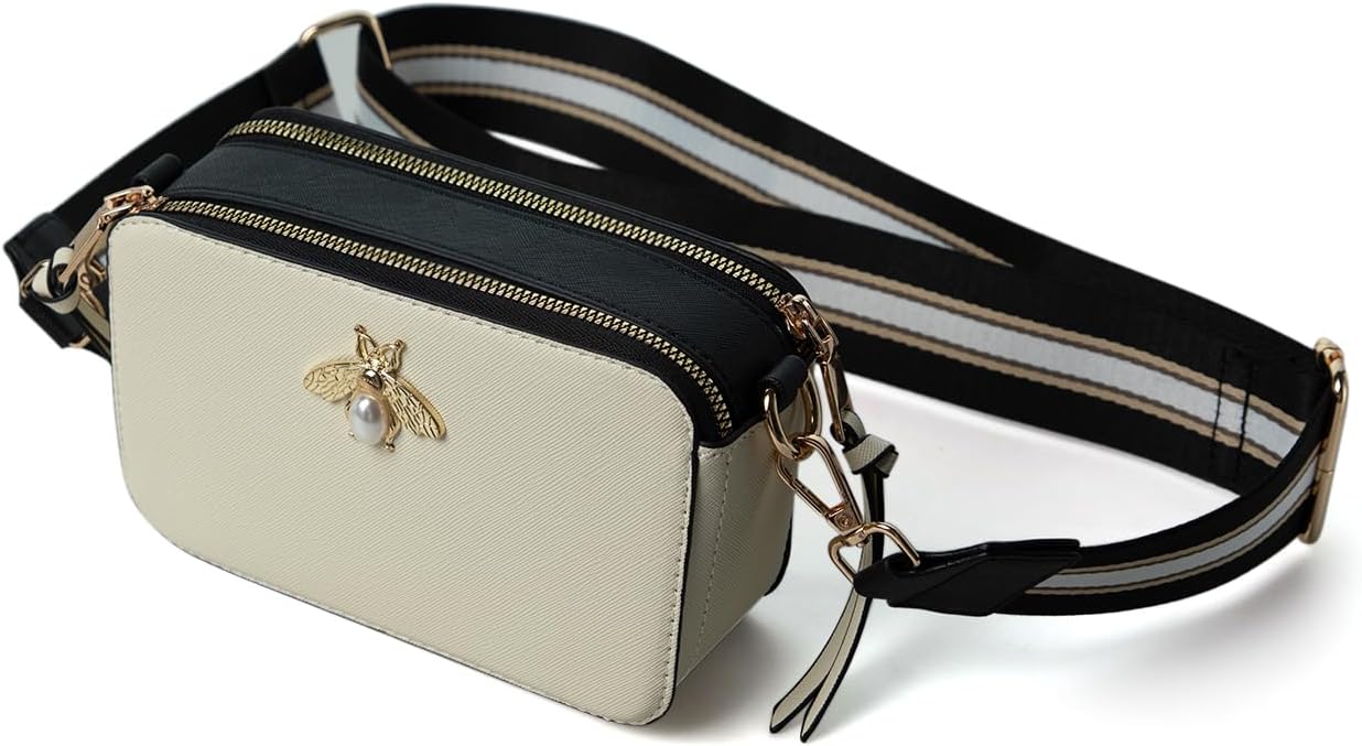 Bee Purse Camera Crossbody Bags for Women Trendy Small Snapshot Bag Wide Strap Leather Shoulder Clutch Handbags - Image 4