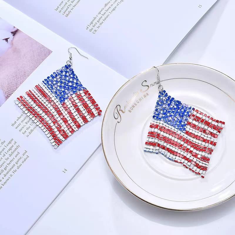 Image of American Flag Earrings for Women and Girls, Independence Day 4th of July Drop Dangle Earrings Patriotic Hook Earrings Fashion Jewelry