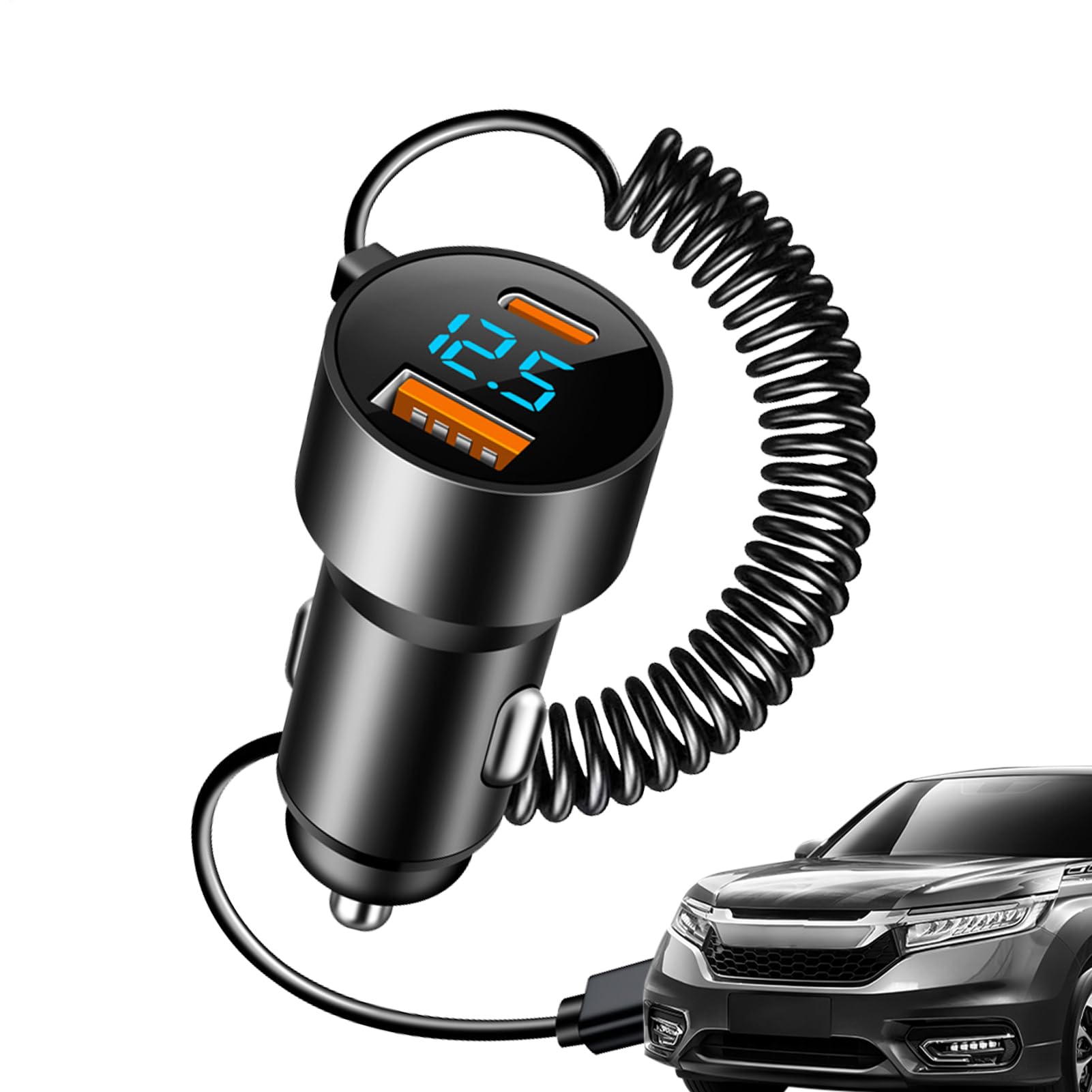 Caricabatteria da Auto USB C,Caricabatteria da Auto USB C,Adattatore di | Ricarica Rapida per PD QC 3.0 | Adattatore per cavo arrotolato per Camion berlina SUV