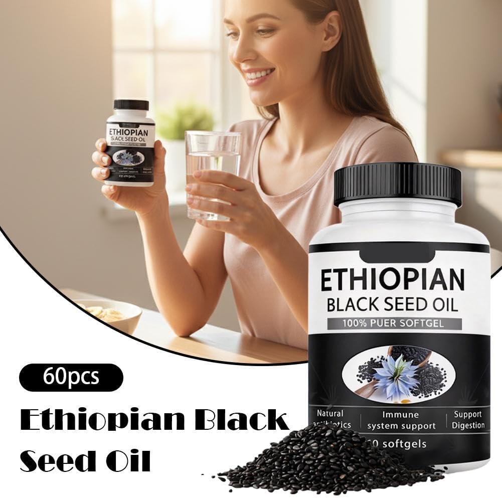 Cápsulas de aceite de semilla negra puramente etíope 4.64% timoquinona, cápsulas blandas negras puramente nutritivas, semillas de aceite orgánico frío etíope