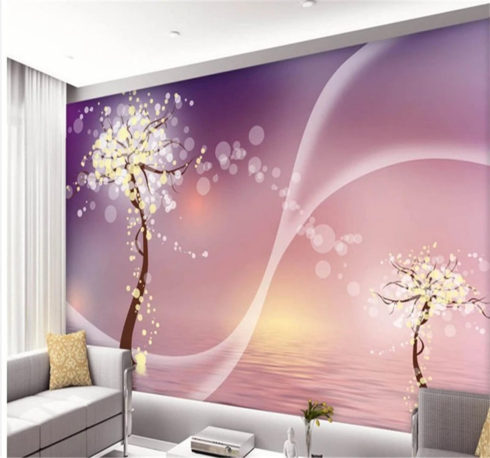 Wallpaper-3D-Xlm 400Cm×280Cm(B×H) Purple Aesthetics Dreamlike Trees Art 3D Wallpaper Easy Install Feature Office Living Room Sofa Bedroom Tv Background Wall Decoration-400Cm×280Cm