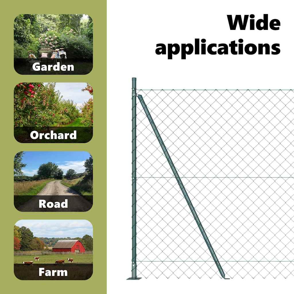 vidaXL Cerca de eslabones de Cadena con Base de concreto 1,5 x 25 m, Jardín y terraza, Postes de Acero Modernos, Cerca Resistente al Clima, protección UV, divisores para tu Paisaje