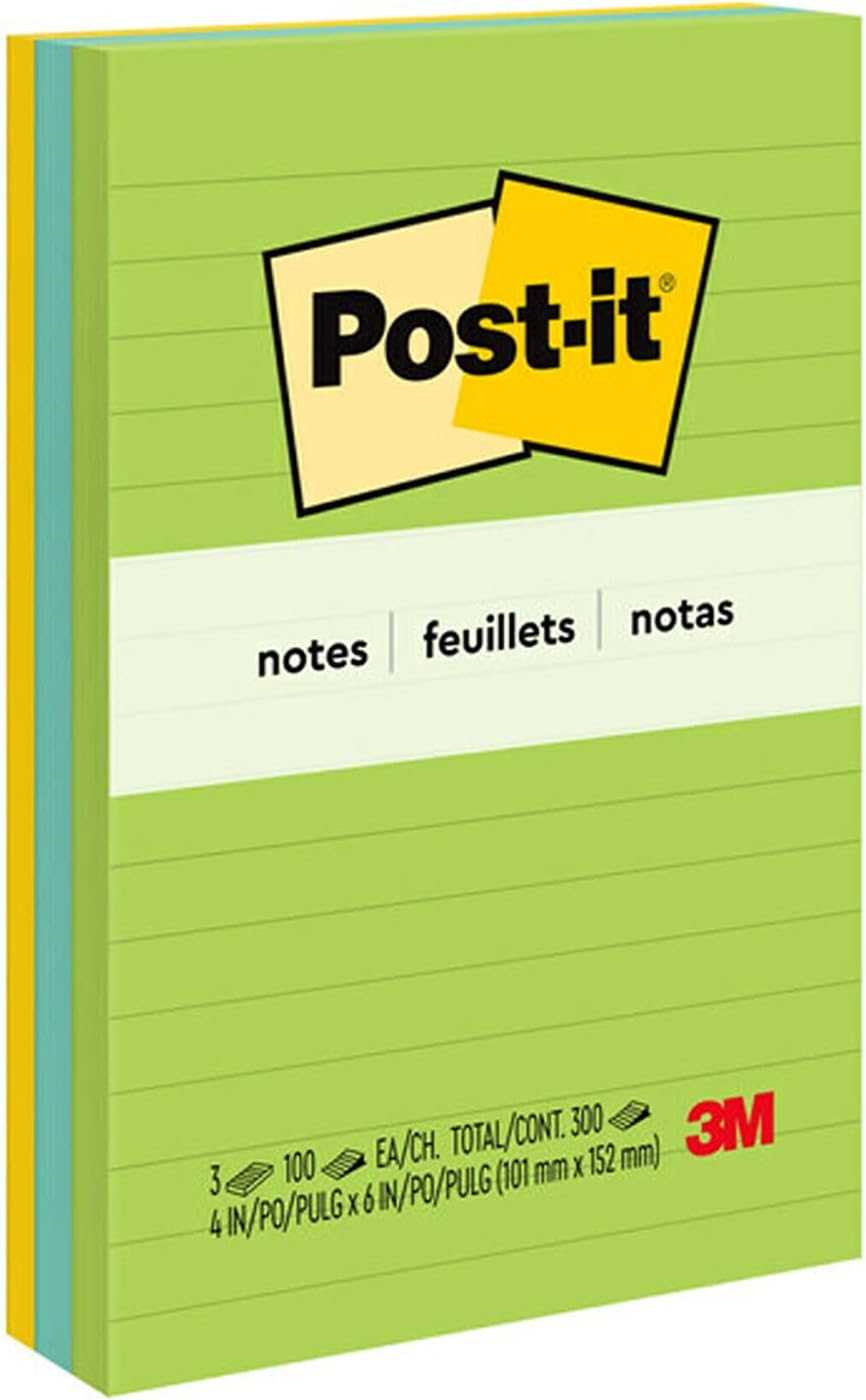 Post-it Notes, 4x6 in, 3 Pads, America's #1 Favorite Sticky Notes, Floral Fantasy Collection, Bold Colors, Clean Removal, Recyclable (660-3AU)