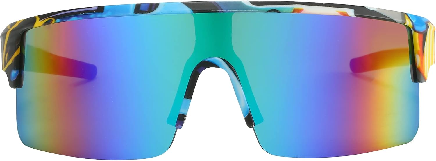 Piranha Eyewear Graffiti Shield Sports Sunglasses with Large Multicolor Mirror Lens - Image 2