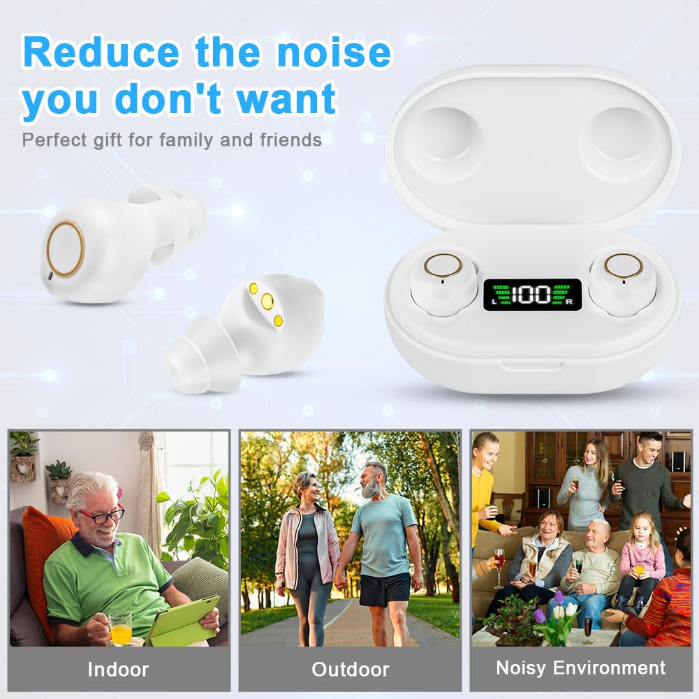 Aolso Amplificateur De Son Rechargeable, 1 Paire style conduit auditif Amplificateur de son personnel intelligent, Avec Portable Boîtier De Chargement(blanche)