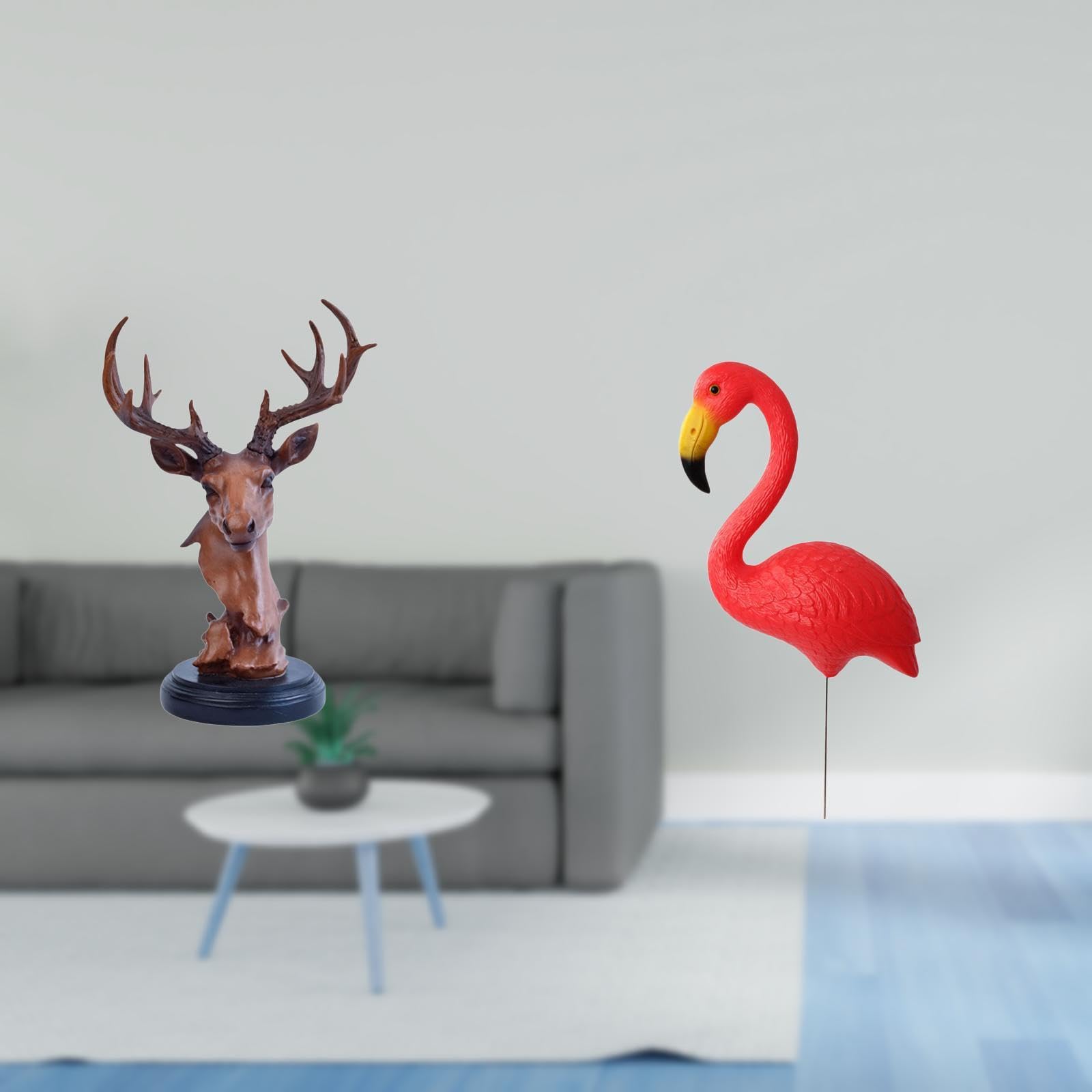 Enakshi® Deer Bird Head Ornament Figurine Craft Animal Statue Home Decor Decorative Adornment Resin NightStand Desktop Yard Art Fairy Garden Accessories Flamingo Stake Sculpture Holiday Spring-image-35