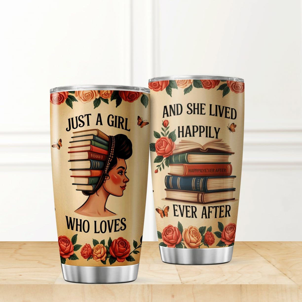 CUBICER Just A Girl Who Loves Books Floral Stainless Steel 20 Oz Tumbler For Book Lovers Women Readers Literature Gift Coffee Heat Cool Mug Outdoor Drink Insulated Travel - Image 2