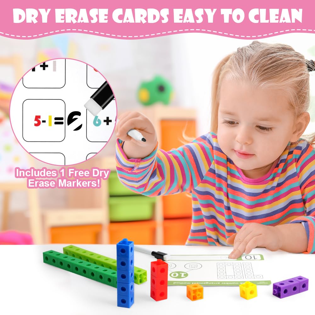 HOTUT Set di Attività per Cubi, 100 Pezzi Cubi da Incastrare, Cubi Gioco Bambini con 18 Carte Attività, Giochi Didattici di Matematica per Bambini, Cubi per Lo Sviluppo Delle Capacità Matematiche