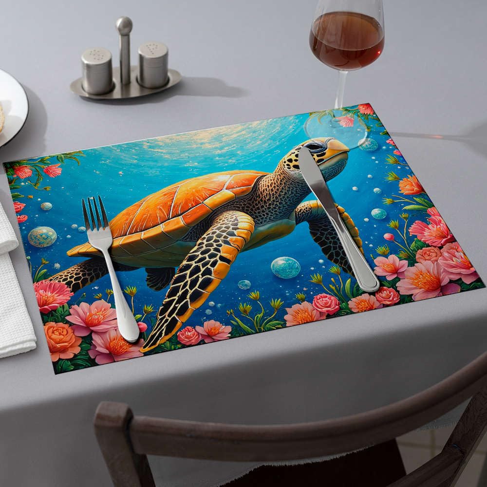 Sets de table bleu tortue de mer résistants chaleur comptoir cuisine x6