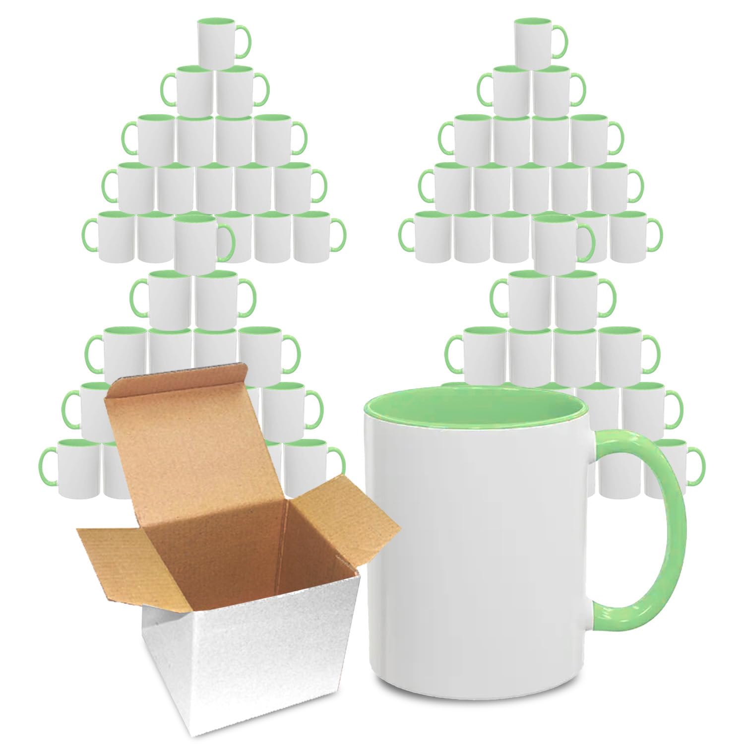 Sublimation Mugs 11oz Blank with Coloured Large Handle & Inner with Box | Durable, Ceramic Orca Finished Mugs Perfect for Custom & DIY Printing, for Loved Ones | Green Bulk Pack of 72 — image 1