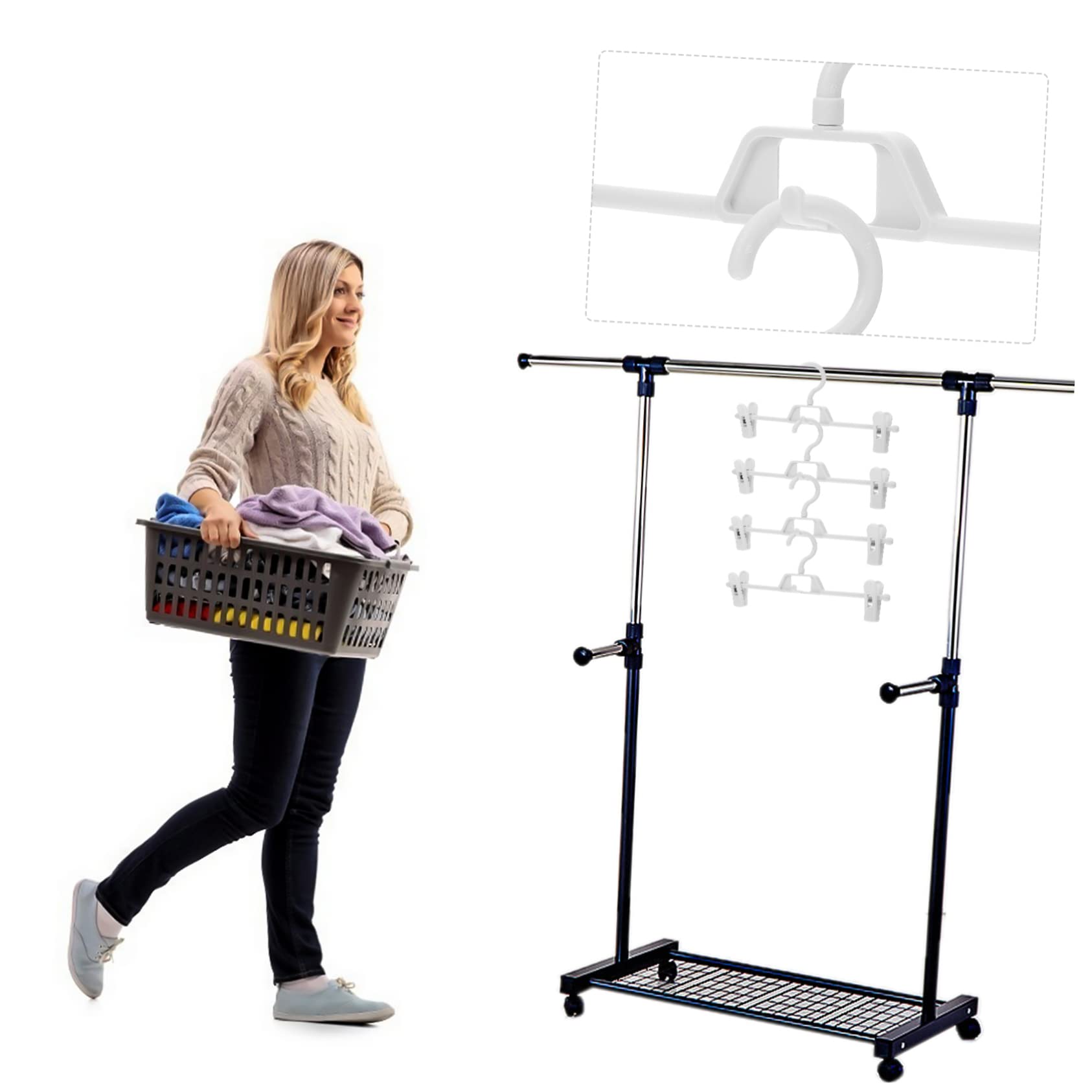 IMIKEYA Set 10 Grucce per Pantaloni Clip Retrattili in Pp Bianco, Forza di Presa Regolabile, per Stendino Biancheria in Casa