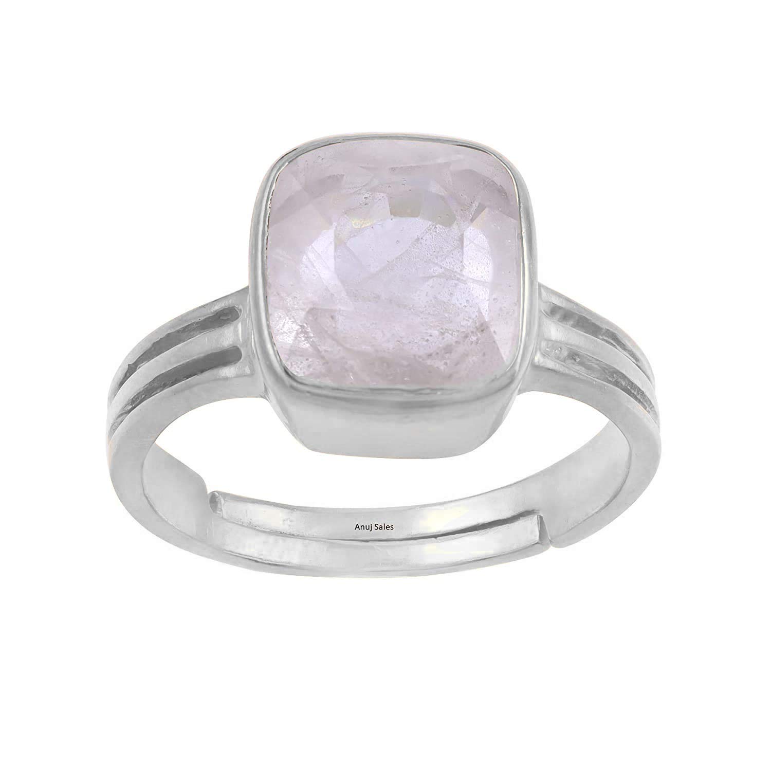 Anuj Sales Anello in argento da 11,25 ratti/10,50 carati, con zaffiro bianco naturale, certificato Pukhraj, anello regolabile con pietra portafortuna preziosa, dimensione libera, pietra preziosa