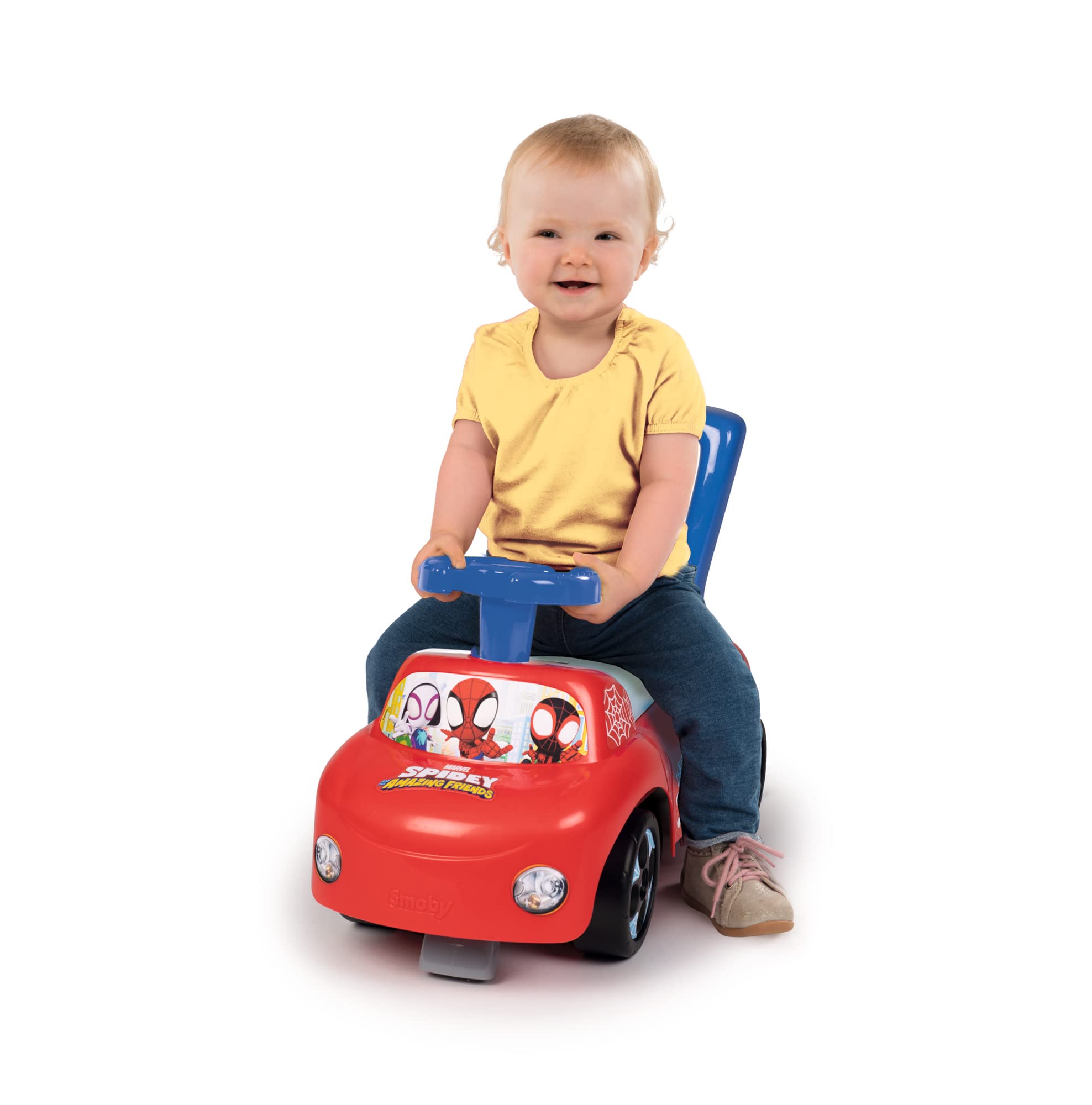 Smoby - Spidey - Porteur Auto - Fonction Trotteur - Volant Directionnel - pour Enfant Dès 10 Mois - Coffre à Jouets - 720508
