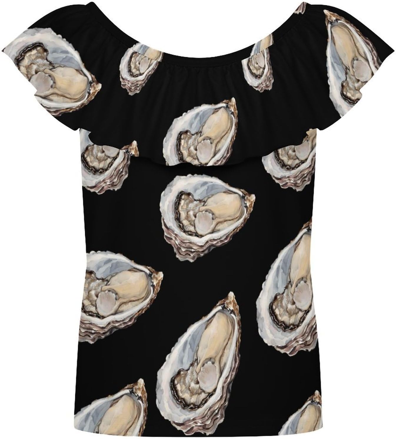 Seafood Oyster Girls T-Shirts Top Ruffle Short Sleeve Blouse Casual Graphic Tees