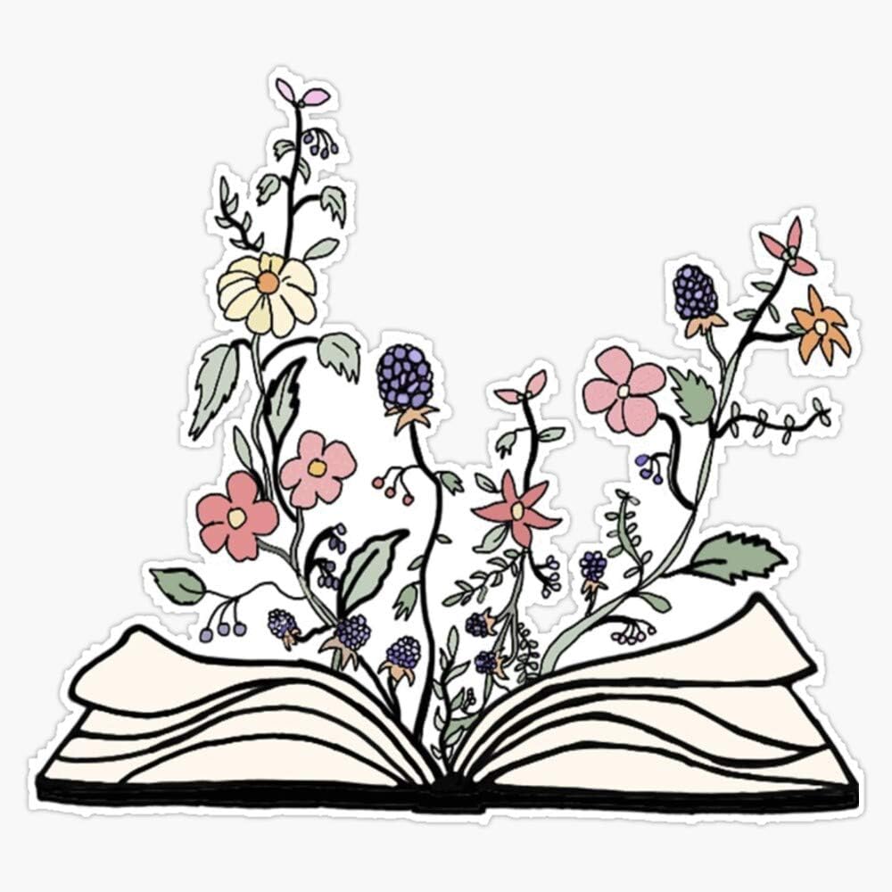Book of/with Flowers Sticker Vinyl Waterproof Sticker Decal Car Laptop Wall Window Bumper Sticker 5"