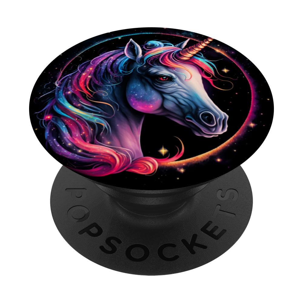 Colorful galaxy Unicorn PopSockets Swappable PopGrip, Black