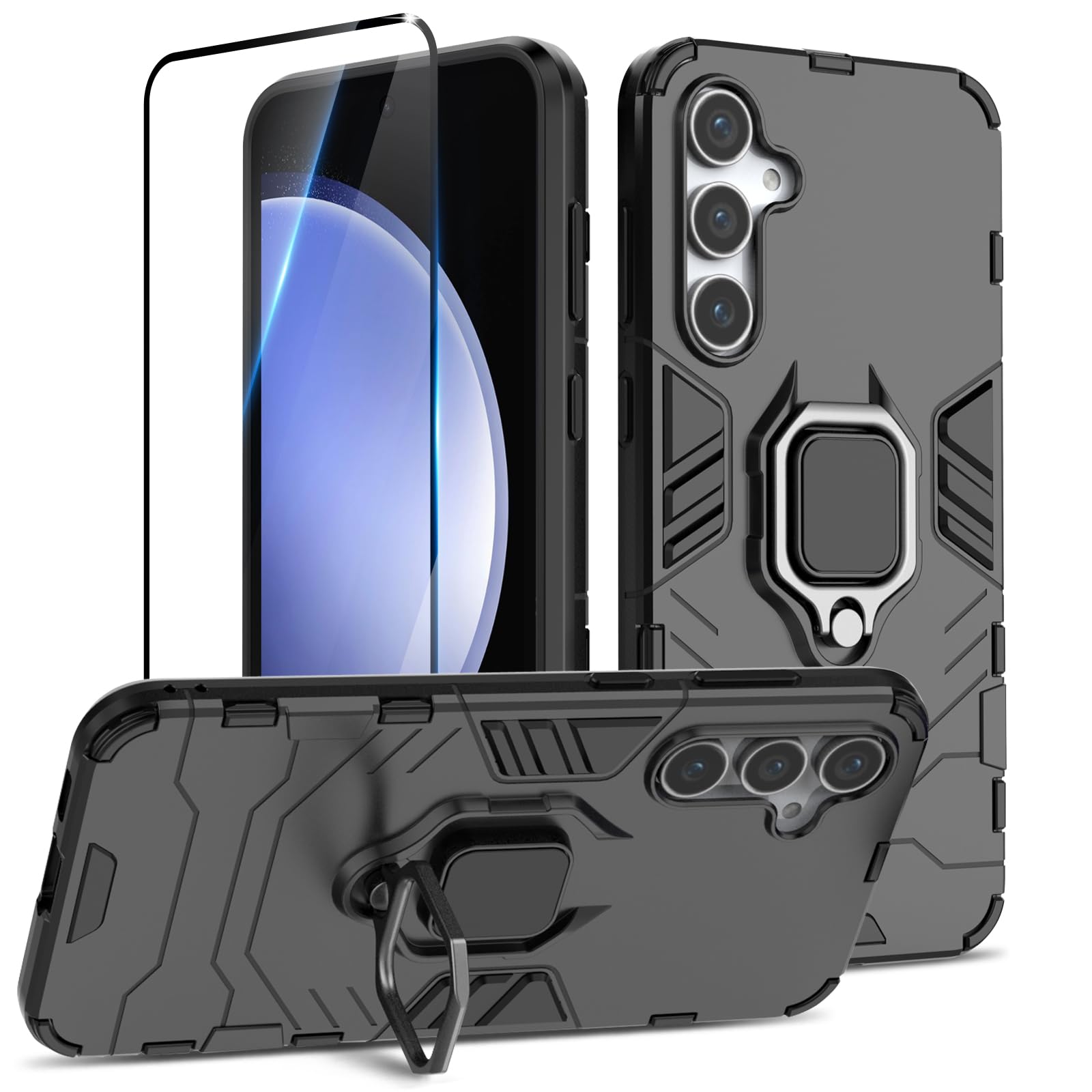 Funda para Samsung Galaxy A13 4G con Cristal Templado Protector Pantalla, Carcasa Antigolpes con Soporte anular metálico, Case Protectora de Grado Militar, Negro — view 50