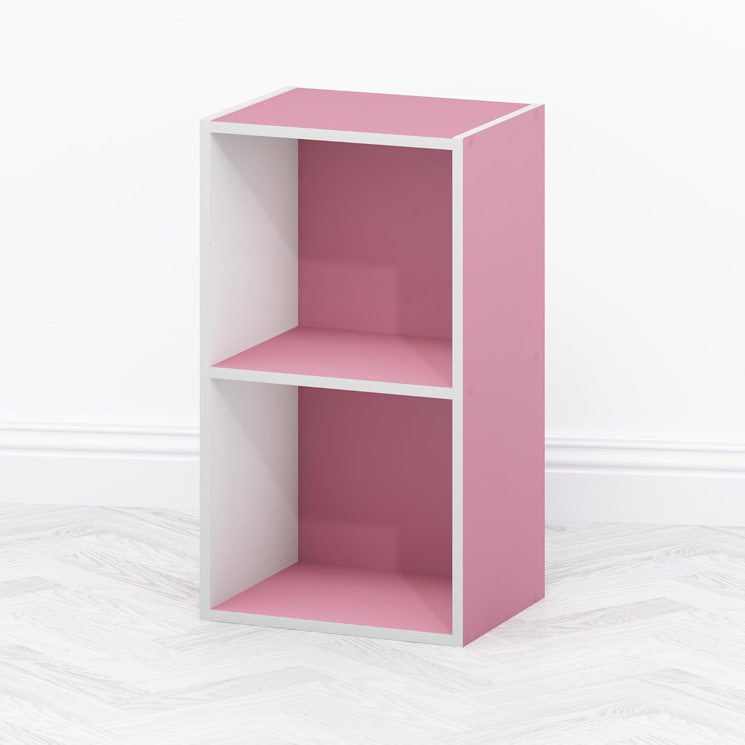 Furinno TOMI Book Shelf, 2-Tier Modern Bookshelf, Open Shelves Bookcase 9 x 12 x 21, for Living Room, Bedroom, Home Office, Pink