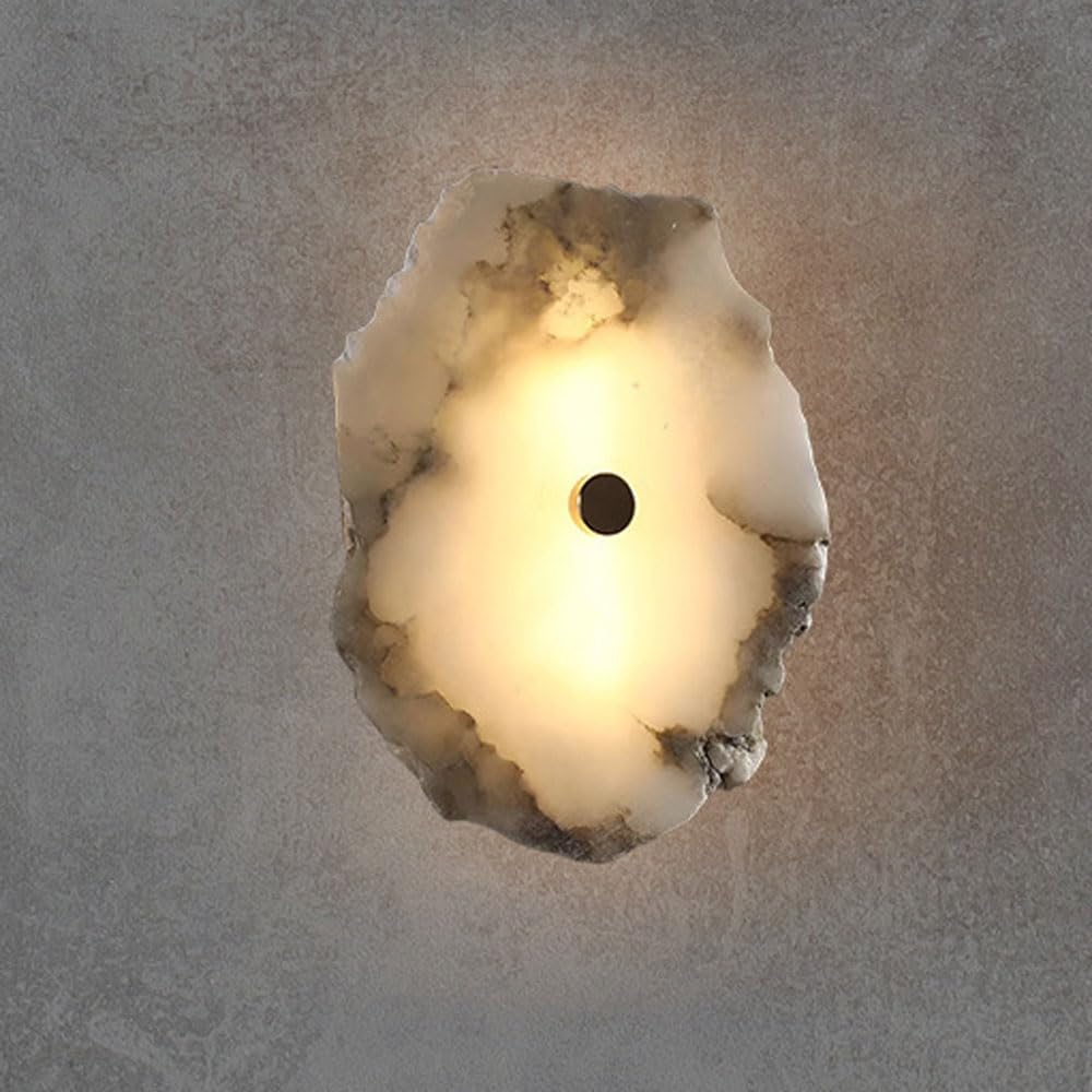 ZSJPDP LED Light Source Natural Marble Wall Lamp, 7in Alabaster Wall Light, Medieval Minimalist Style Wall Sconce, Living Room Corridor Bedside Decorative Lighting Fixtures