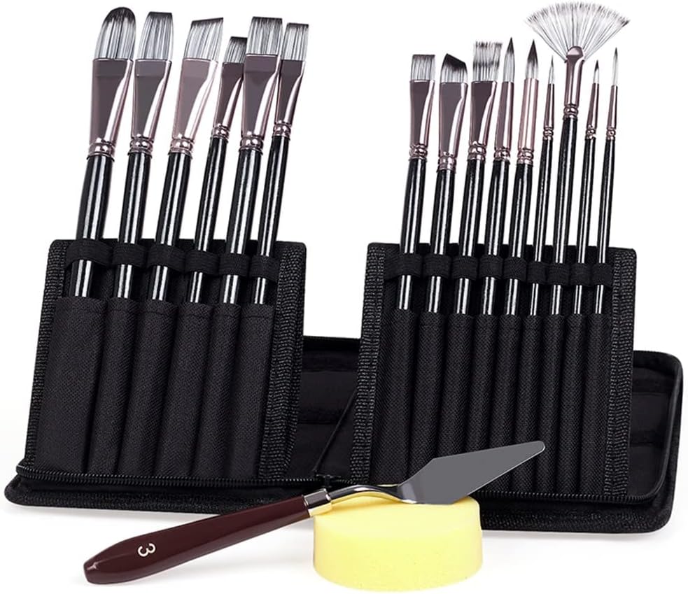 Paint Brushes Set Artist Sponge with Storage Case Watercolors Acrylic Palette Oil Painting Art Supplies