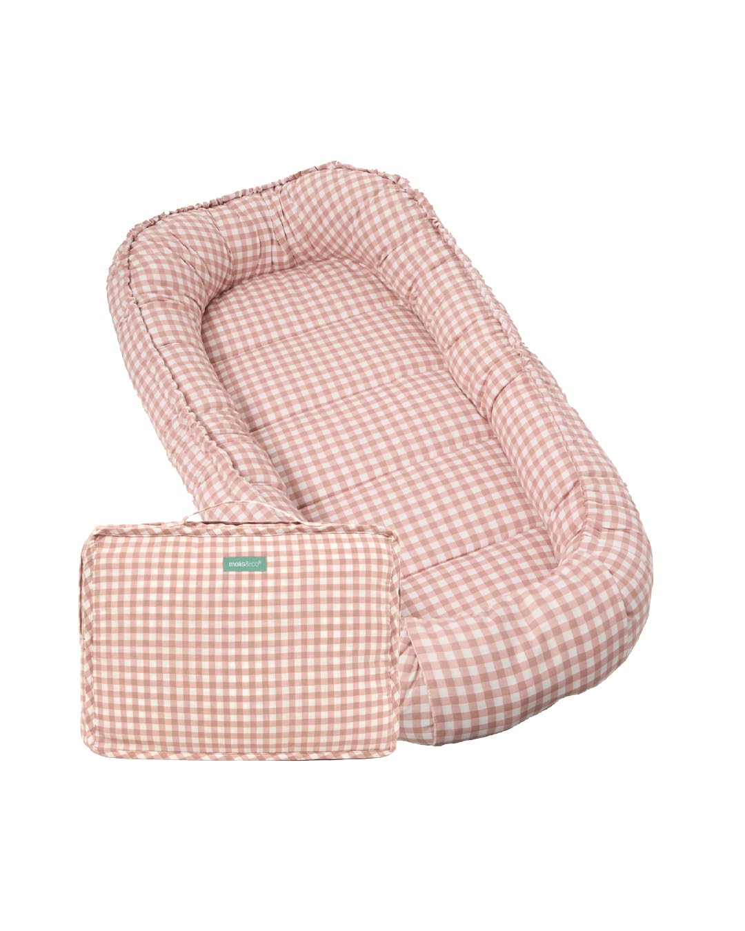 molis&co - Baby Nest Pod for Newborn - Soft Breathable 100% Cotton (OEKO-TEX) - Portable Baby Lounger and Crib Reducer for Playtime and Supervised Lounging (Dusty Rose)
