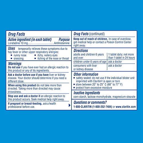 Image of Claritin 24 HR Non Drowsy Allergy Medicine, Loratadine antihistamine Tablets, 10 Ct (Pack of 5)