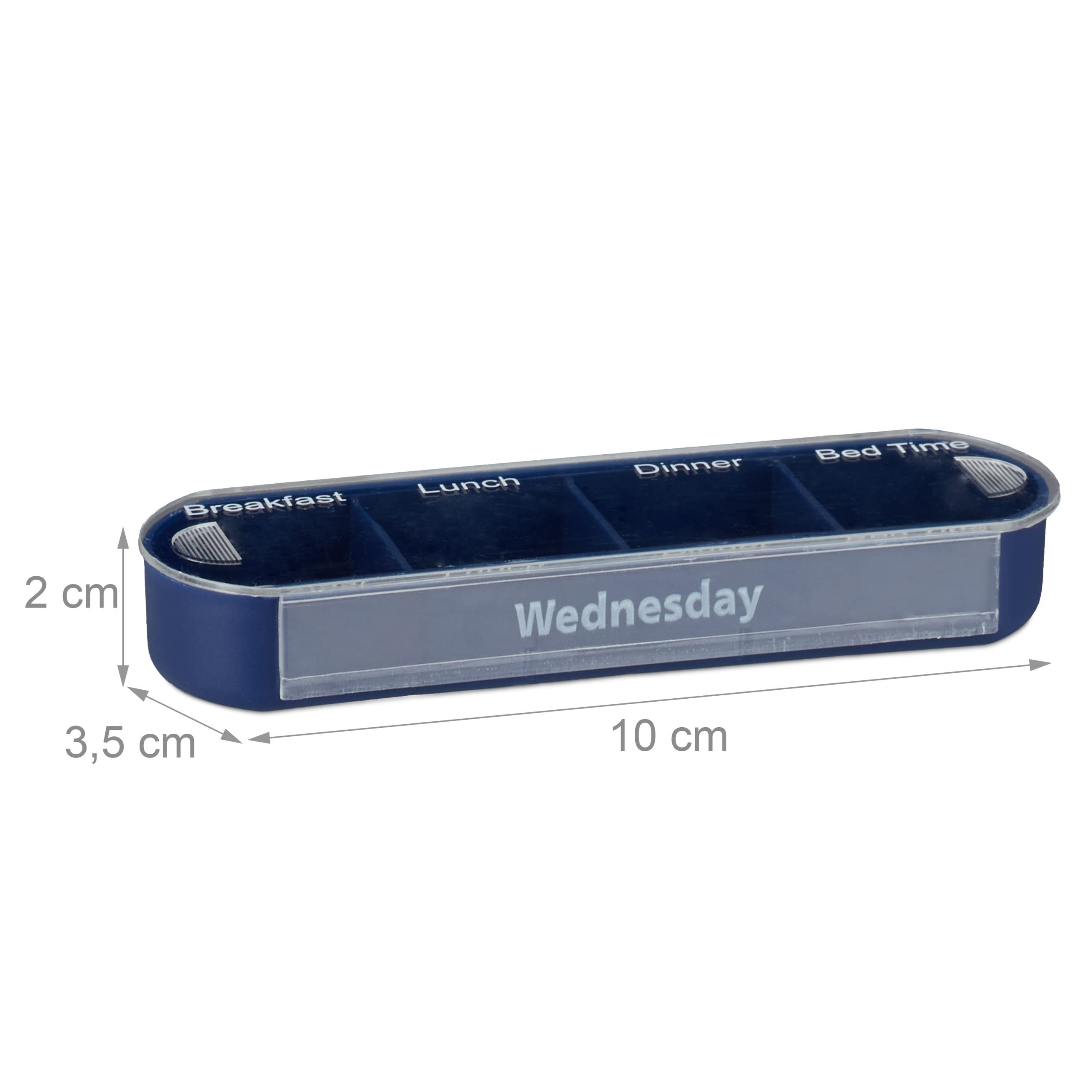 Relaxdays 5X Portapillole 7 Giorni, Porta Pastiglie Settimanale, 4 Scomparti, Suddivisione Giornaliera, Bianco Blu