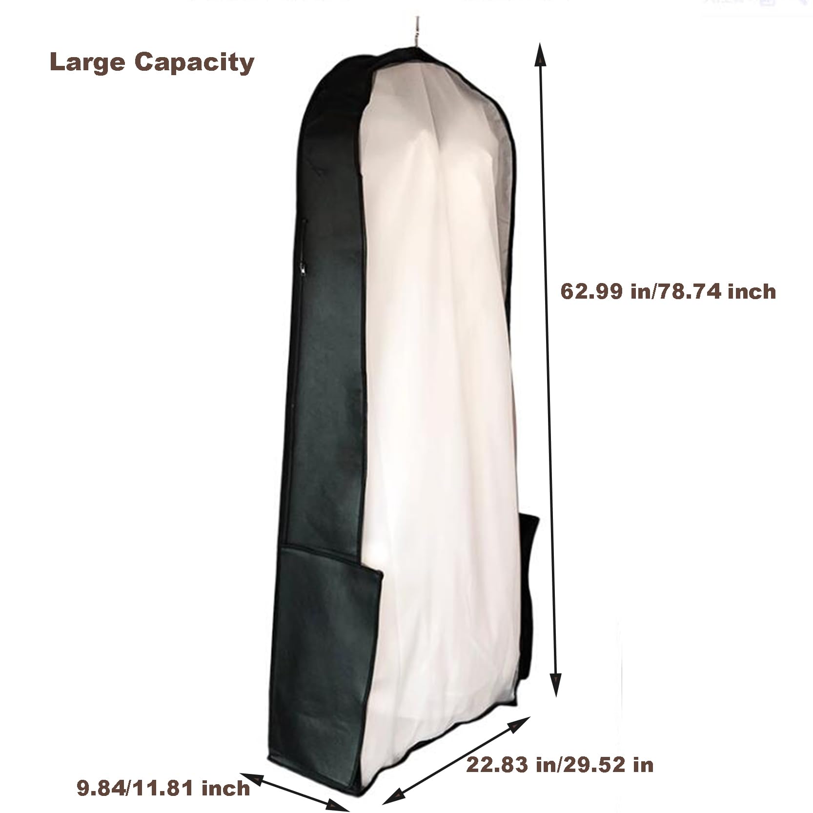 Copriabiti Antipolvere, Copriabiti Lunghi Traspiranti, Sacchi Porta Abiti ispessiti e Pieghevoli con Cerniera for da Sposa, Neri, 75x30x200 cm