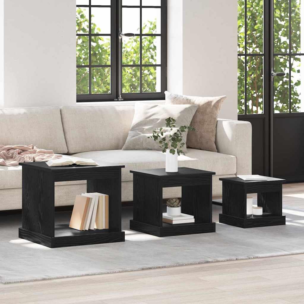 Hothingwell Stolik kawowy 3 szt. Chene Black Wood Ingenierie | Konstrukcja wysuwana, półka wolnostojąca, prostokątna, łatwa do czyszczenia, do salonu biura sypialni