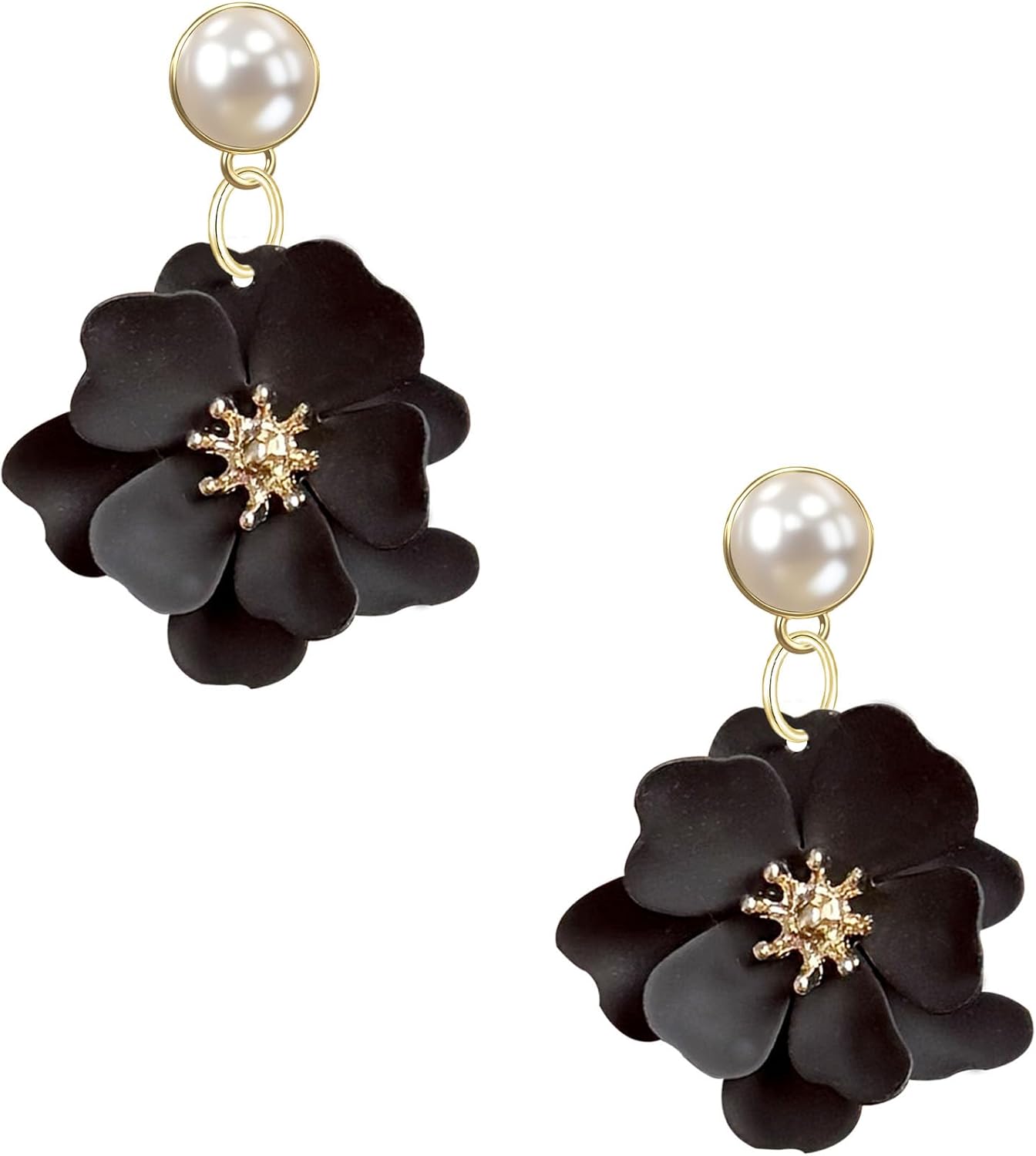 Boho Floral Stud Earrings for Women Pearl Drop Flower Earrings Minimalist Gold Floral Jewelry Lightweight