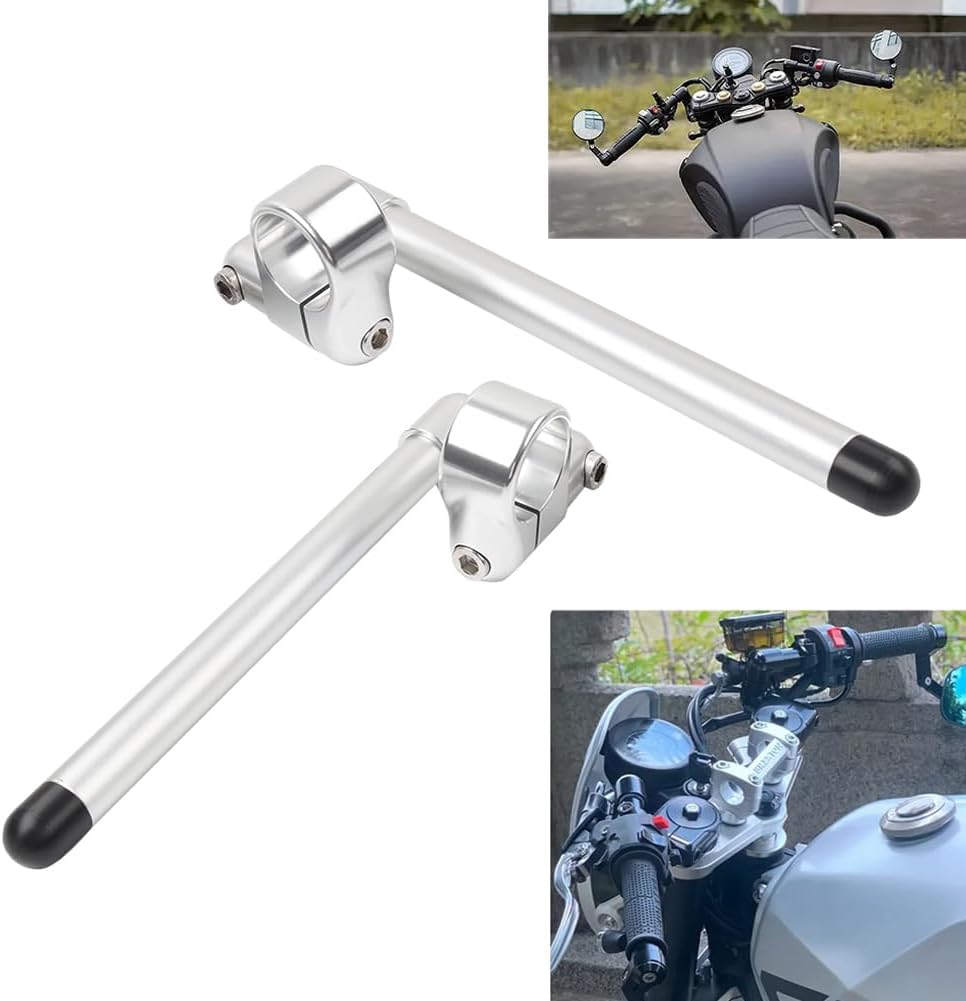 Cnthan7 1 Pair Cafe Racer Bars Handlebar Fork Tube Aluminum Silver 41mm Universal for motorcycles with 31mm~58mm fork tube