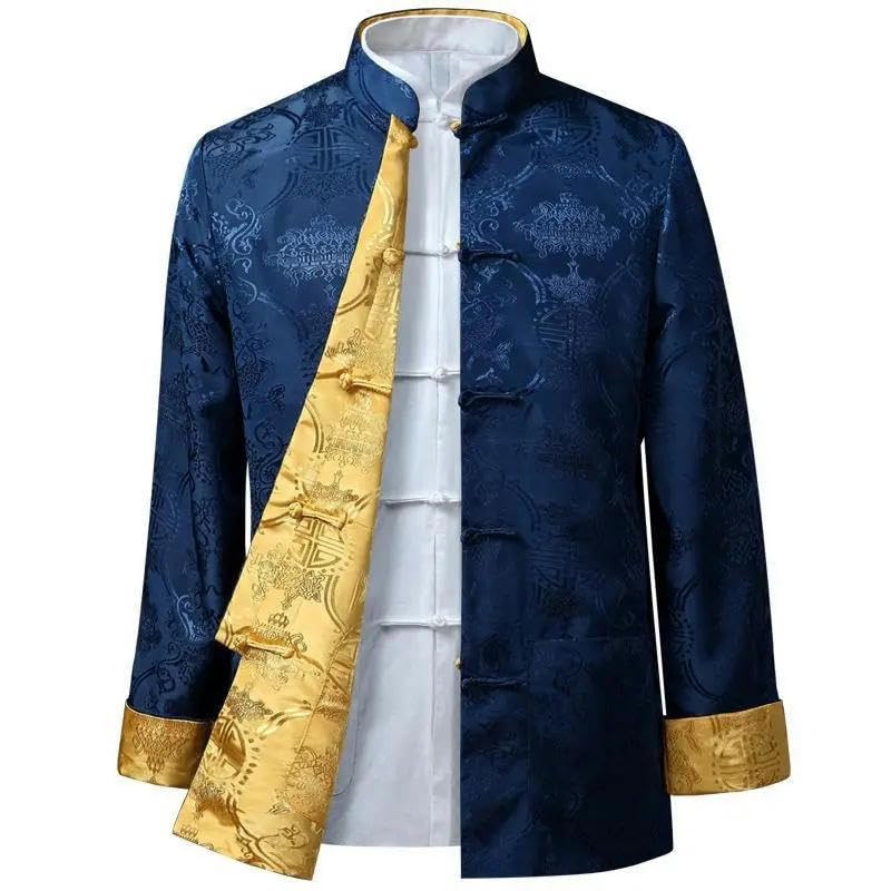 Tang Suit Coat Men Spring Autumn Casual Jacket Chinese style Double Sided Wear Vintage Stand Collar Outerwear3
