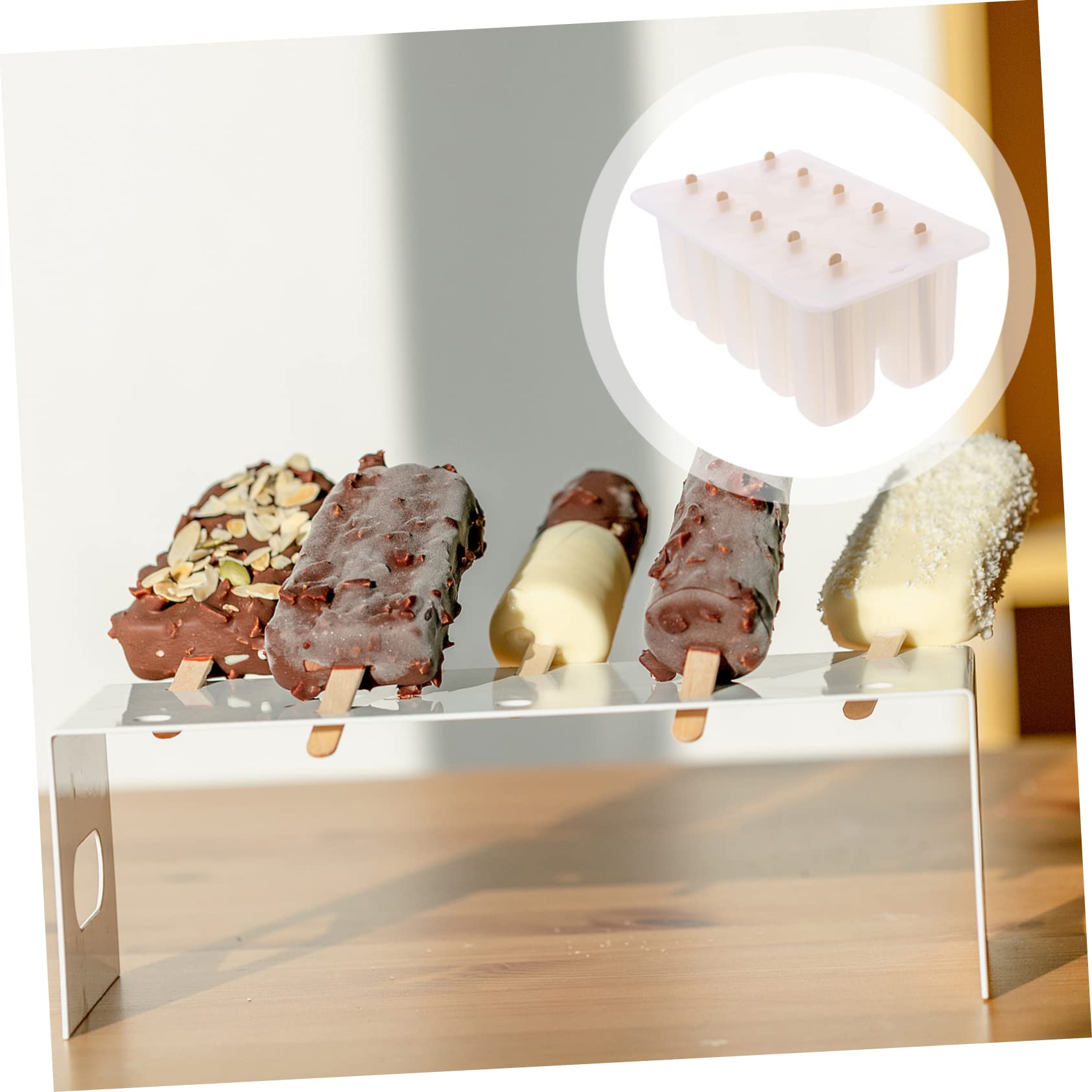 HEMOTON Moule à Glace Couleur Aléatoire pour Préparation Maison Estivale DIY en Silicone avec 10 Cavités Facile à Démouler et Nettoyer, Inclus 10 Bâtonnets en Bois
