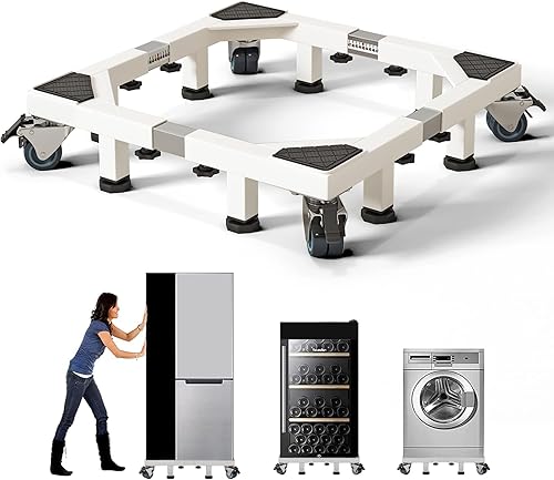 Miniatura 7 de Chinchilla Base de soporte móvil de acero inoxidable resistente para nevera, soporte de lavadora con ruedas, plataforma de muebles ajustable para