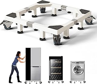 Chinchilla Heavy Duty All Stainless Steel Mobile Fridge Stand Base, Washing Machine Stand with Wheels, Adjustable Furniture Dolly for Washer, Refrigerator and Dryer