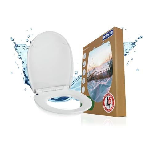 WENKO Toilettendeckel mit Absenkautomatik und Strand-Motiv, hohe Belastbarkeit bis 350 kg, ovaler WC Sitz, abnehmbar, Klodeckel aus bruchstabilem, recycelbarem Thermoplast, Mod. Baltic