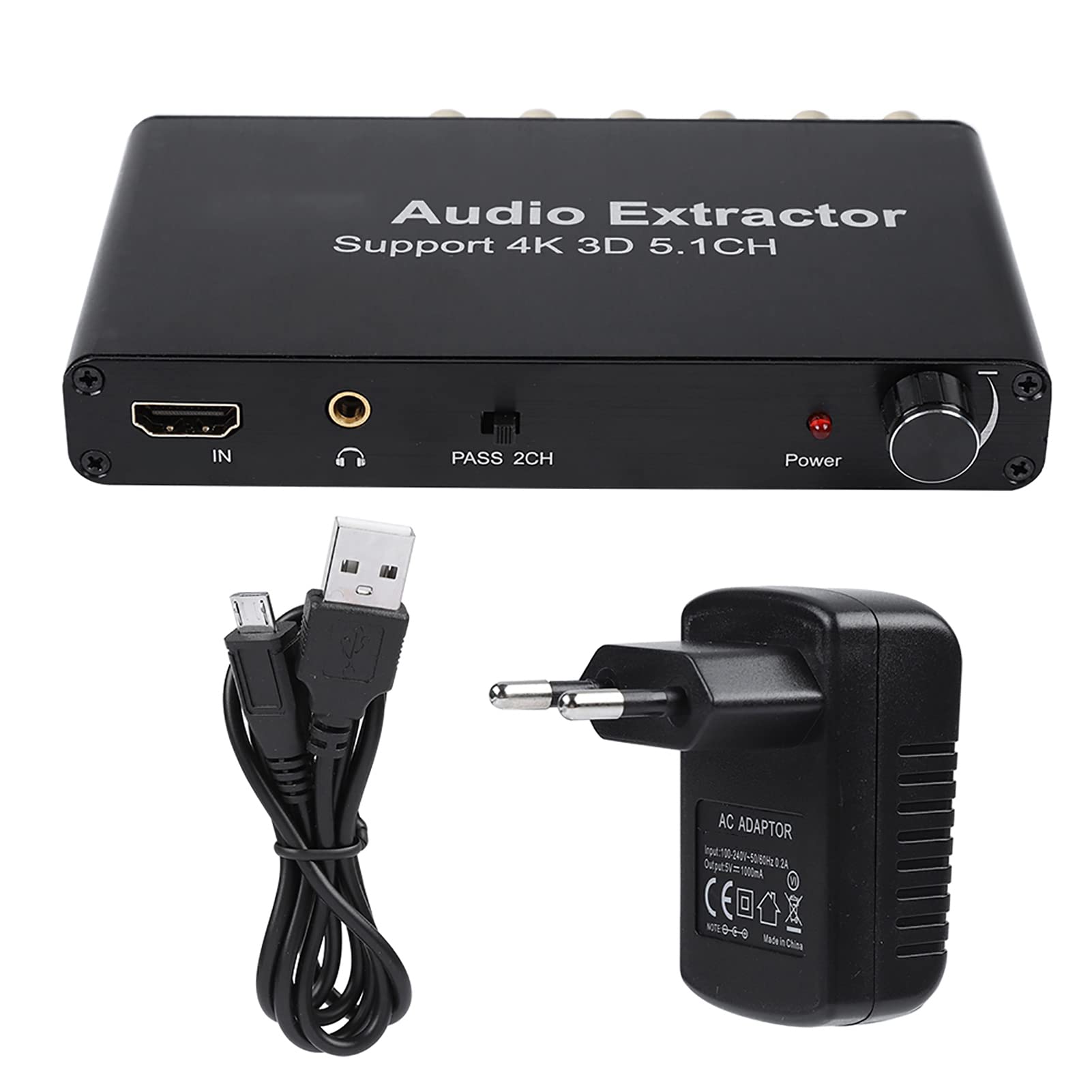Buachois Estrattore Audio Decodificatore Audio 4K 3D a 5.1 Canali Convertitore HDMI con Uscite CEN SL SR FL FR per Home Cinema TV Box Consolle, Dispositivo Conforme UE per Audio Premium