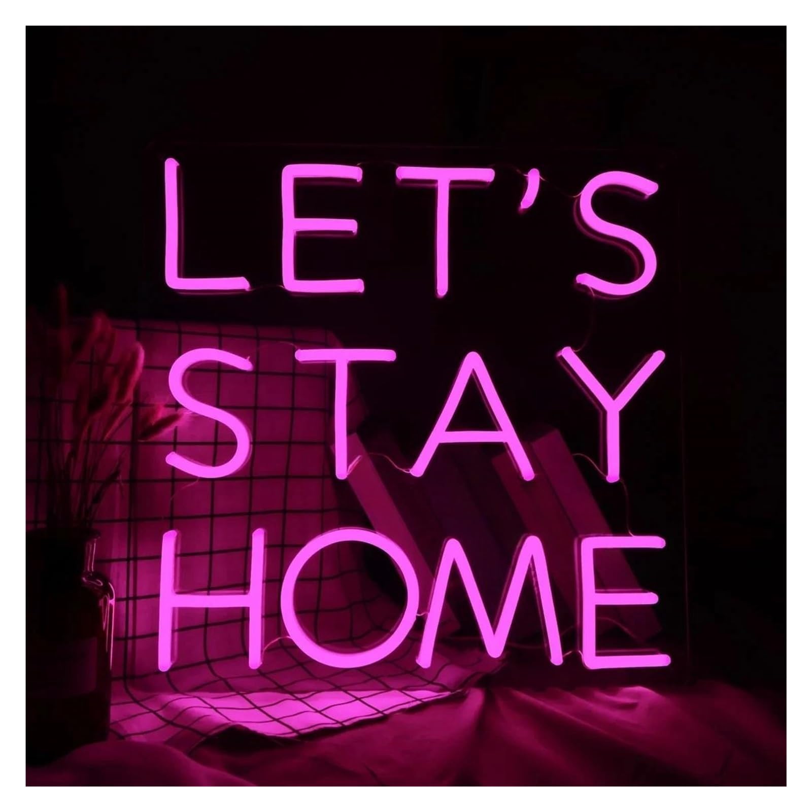 Signs Lamp Let's Stay Home Neon Signs USB Powered, Lettera Neon Lights Suitable for Wall Decor Dimmable Night Lights 28cmx32cm(Pink)