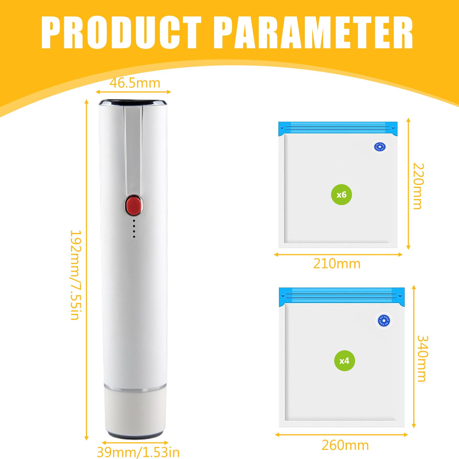 Pratico dispositivo per sottovuoto a mano, per alimenti, 60 kPa, senza fili, con 30 sacchetti sottovuoto per cucina, viaggi, campeggio