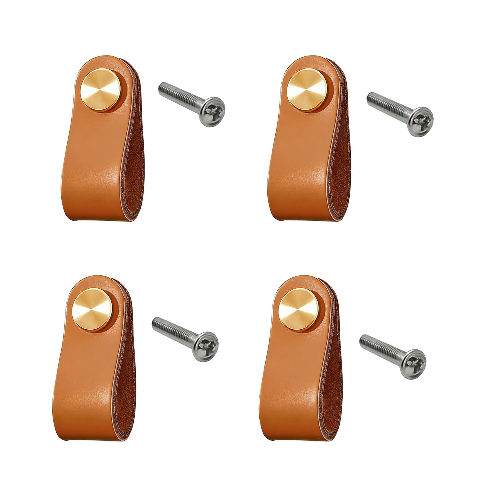Solvind 4PCS Vintage Leather Drawer Handles Copper Screws, Dark Coffee